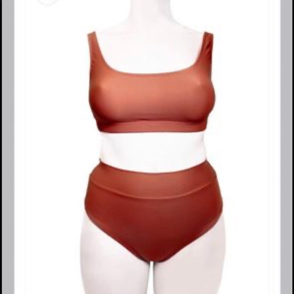 Bathing Belle tank crop style bikini top and high rise bottom, terra colour - Picture 4 of 6